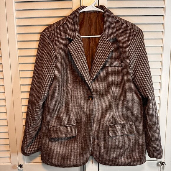 NASTY GAL COLLECTION WOMENS BROWN CHECK OVERSIZED WOOL BLEND LINED BLAZER - Picture 2 of 9
